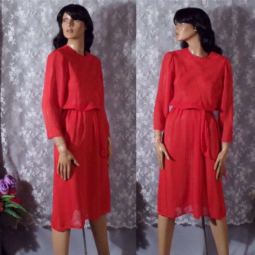 Vintage 70s Orange Dress Size Medium 1970s Retro Disco Secretary Studio 54 Glam